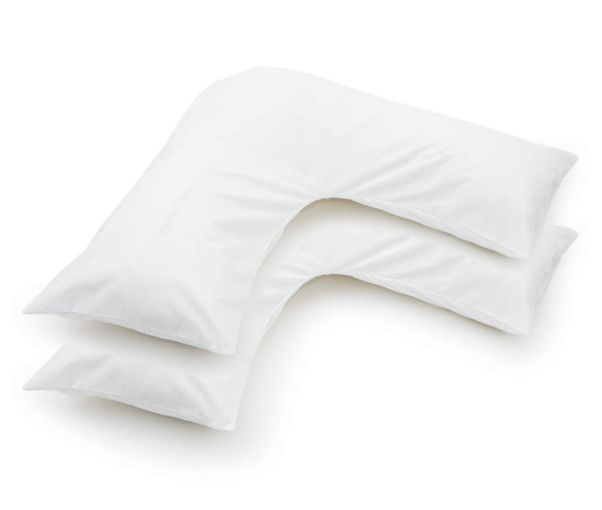 mFabrics Pack of 2 | Poly-Cotton Plain Dyed V Pillow Covers | UK V-Shaped Pillowcase Pair (White)