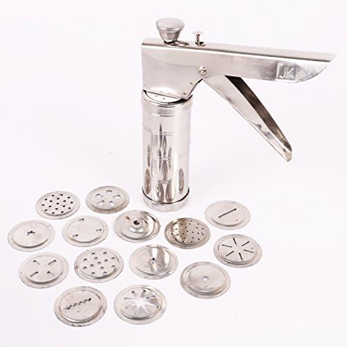 Bluzon Stainless Steel 1 Kitchen Press with 14 Different Blades Noodles & Snacks Maker (Steel)