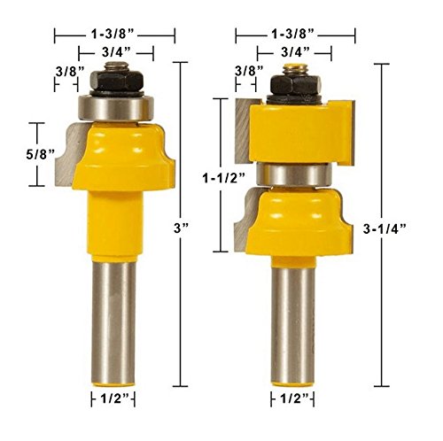 ACEBOX 2 Bit Window Sash/ Glass Door Router Bit Set - 1/2" Shank door knife Woodworking cutter Tenon Cutter for Woodworking Tools