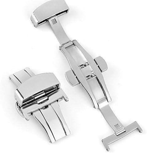 Webeatprice Brushed Silver Stainless Steel Push Button Butterfly Deployment Clasp For Leather Watch band Strap - Multiple Size (14mm)