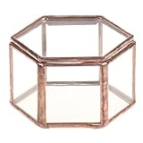 Jili Online Mini Copper Faceted Hexagonal Clear Glass Jewelry Box Tabletop Home Decoration