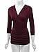 LL WT1255 Women's Deep V Neck 3/4 Sleeve Slim Fitted T-Shirt Casual Cross Surplice Wrap Tops XXL Wine