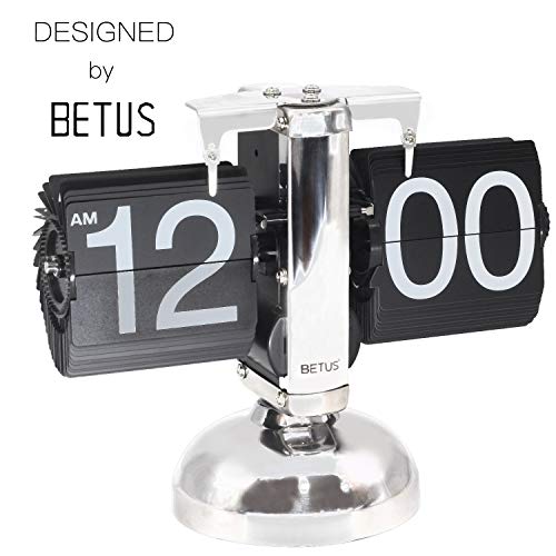 Betus Retro Style Flip Desk Shelf Clock - Classic Mechanical-Digital Display Battery Powered - Home & Office DÃ©cor 8 x 6.5 x 3 Inches (Black)