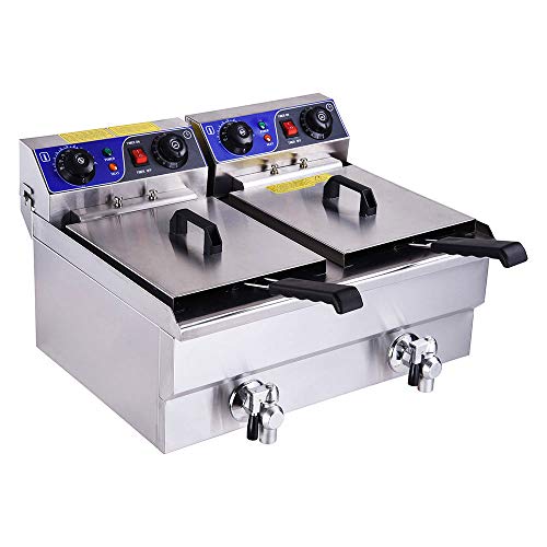 WeChef Commercial Dual Tanks Electric Deep Fryer with Basket Timers Drains Reset Button French Fry Restaurant 23.4L