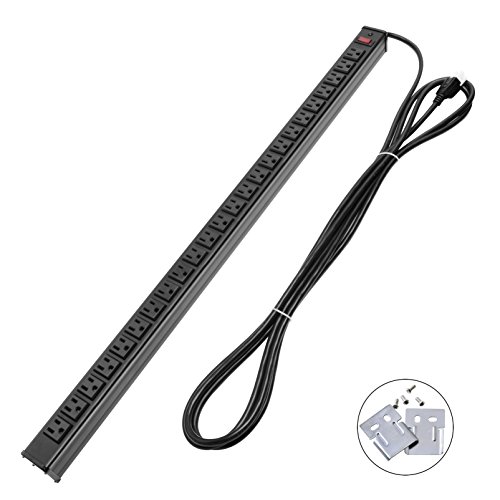 Bestten 24-Outlet Heavy Duty Metal Power Strip with 15-Foot Ultra Long Power Cord, ETL Certified, Black