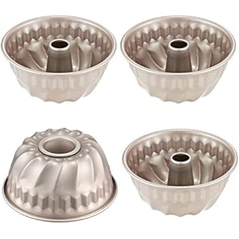 CHEFMADE 4PCS Mini Bundt Pan Set, 4-Inch Non-stick Carbon Steel Kugelhopf Mold, FDA Approved for Oven and Instant Pot Baking (Champagne Gold)