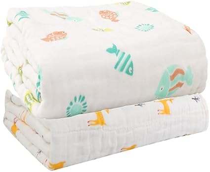 Amazon ベビーバスタオル 6重ガーゼ ガーゼケット おくるみ 赤ちゃん ガーゼ 沐浴ガーゼ トドラーケット 高密度 ふわふわ 大判 綿100 110 110cm 2枚セット カラー2 タオルケット ガーゼケット ベビー マタニティ 通販