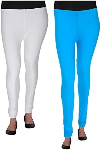 Agrima Fashion Churidar Cotton Lycra Legging for Women (White & Sky Blue)-L