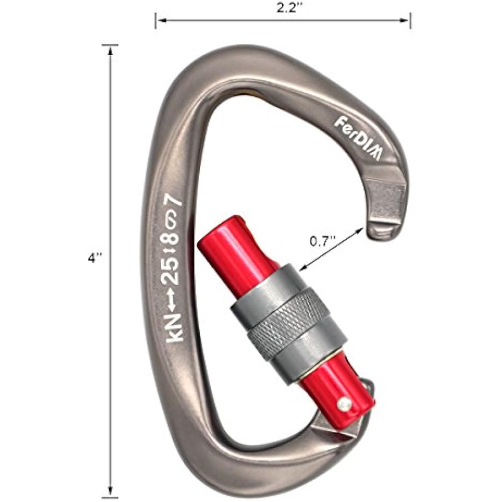 25KN Rock Climbing Carabiner, DShaped Magnalium Locking