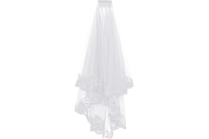 jiebor White Lace Veil Bridal Wedding Veils Halloween Veil for Women Brides Wedding Bridal Shower