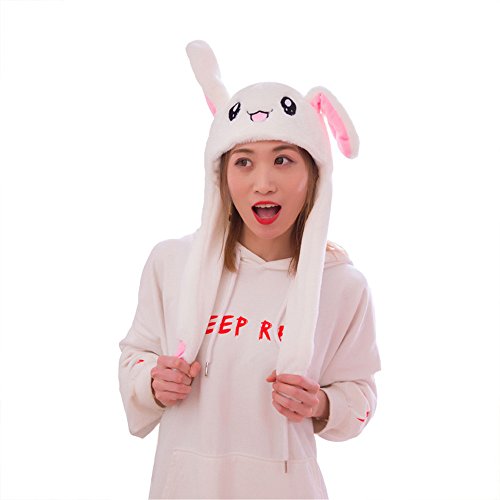 Funny Plush Moving Rabbit Ears Hat Hand Pinching Ear to Move Vertical Ears Cap Party Cosplay Gifts for Women and Child