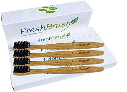 FreshBrush Bamboo Toothbrush (4 Pack) Natural Eco-Friendly Toothbrush with Soft and BPA Free Bristles