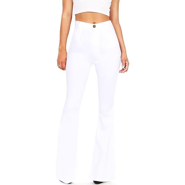 KDF Women's White Bell Bottom Jeans for Women High Waisted Flare