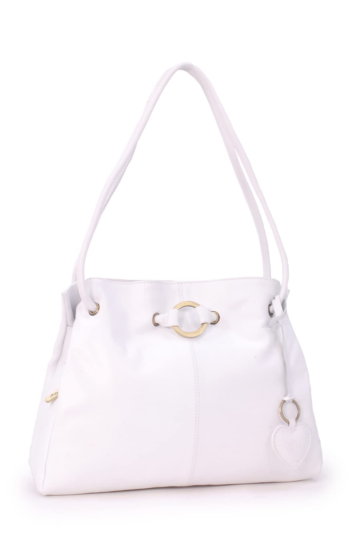 Gigi - Ladies Leather Shoulder Bag - Medium Tote Handbag With Multiple Compartments - With Heart Keyring Charm - Othello 4323 - White