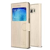 J5 Case, Samsung Galaxy J5 Case, SAVFY Thin Flip / Folio PU Leather Window View Case Cover for Samsung Galaxy J5 2016 Smartphone - Gold