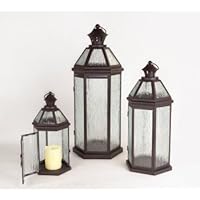 CC Christmas Decor Set of 3 Brown and Clear Pillar Candle Lanterns 27.5"