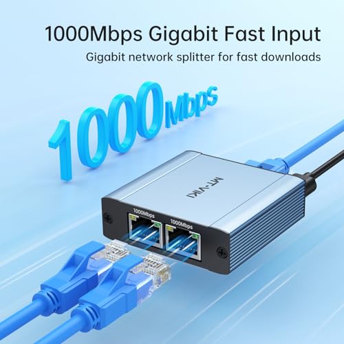 MT-VIKI Ethernet Splitter 1 to 2 High Speed 1000Mbps, Gigabit Dual RJ45 Splitter Adapter for Cat5/5e/6/7/8 Cable [NOT Included ETHERNET Cable]