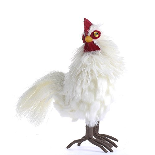 Soft Fluffy White Standing Artificial Rooster for Displays, Crafts, and Creating