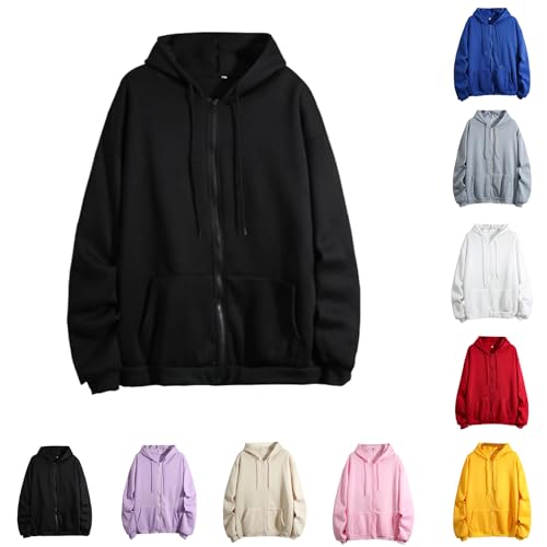 Plus Size Hoodie Hoodies for Women UK, Long Sleeve Sweatshirts Soft Comfortable Casual Hooded Jackets with Pockets Oversized Zip Up Hoodies Womens Zip Hoodie A Black