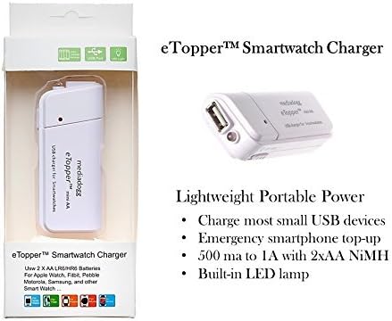 Smartwatch, Hearing Aid and Golf Watch Charger (White) - Portable 2 x AA USB Charger with Built-in Light