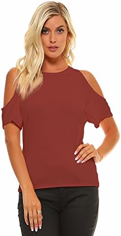 Womens Cutout Cold Shoulder Top by Isaac Liev | Premium Quality, Assorted Colors (3X-Large, Rust)