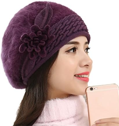Hat Clearance ♥ Fashion Women Winter Warm Crochet Knitted Flowers Decorated Ears (Purple E)