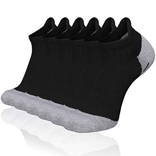 Heatuff Men's Low Cut Ankle Socks Athletic Cushioned Moisture Wicking Breathable Casual Tab Socks -6 Pack(Black)