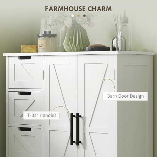HOMCOM Bathroom Floor Cabinet, Farmhouse Bathroom Storage Cabinet with Barn Doors and Adjustable Shelf, White
