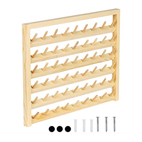 HAITRAL 54-Spool Sewing Thread Rack, Wall-Mounted Sewing Thread Holder with Hanging Hooks, Wooden Organize for Mini Sewing, Quilting, Embroidery, Jewelry(HT-BD005)