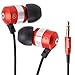 GOgroove Earbud Headphones with Deep Bass & Comfortable Ear Gel Tips (Red) - In Ear Earphones Featuring Noise Isolating Design, Durable Alloy Driver Housing, & Ergonomic Angled Stay-In Fit