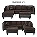 3 Piece Modern Microfiber Dark Brown Faux Leather Sectional Sofa with Ottoman