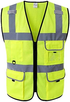 Hzpxsb Executive Vest Zip Fastened High Visibility-with Reflective Strips Waterproof Waistcoat Workwear Jacket Top. (Color : Yellow, Size : L)