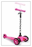 OxGord Scooter for Kids - Deluxe Aluminum 3 Wheel Glider with Kick n Go, Lean 2 Turn, Step 4 Break - Pink