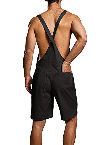 Taoliyuan Mens Bib Overalls Shorts Slim Fit Romper Casual Summer Button Dungaree Jumpsuit - Thumbnail 3