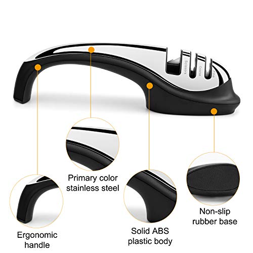 Knife Sharpener Vestaware 3-Stage Kitchen Knife Sharpener Helps Repair, Restore and Polish Blades and Scissors,Work Sharp Knife Sharpener to Restore Non-Serrated Knife Blades and Scissors Quickly