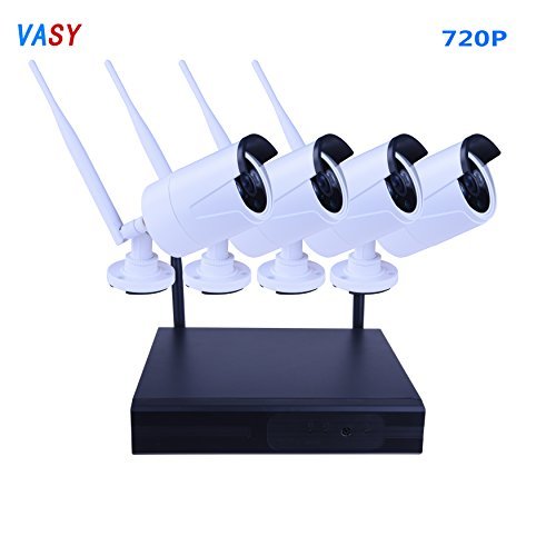 4PCS Megapixel 720P Wireless Outdoor IP Camera System 70ft (20m) Night vision with 4 Channel Security 1080P HD Network IP NVR Wifi Kit Support Smartphone Remote view