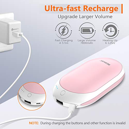 BESKAR Rechargeable Hand Warmers -7800 mAh Super Electric USB Hand Warmer & Power Bank, Reusable Portable Pocket Handwarmer, Long-Lasting Heating for Camping, Outdoor Sports, Winter Gift -Power Plus+