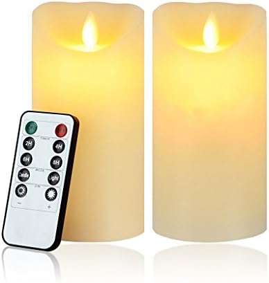 Dreamiracle Flameless Candles, LED Candle Lights Real Wax Flickering Realistic Dancing LED Flames Electric Pillar Candles with 10 keys Remote Control Timer Outdoor, 6 Inch Yellow, Set of 2