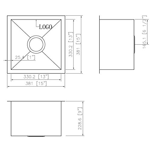 Ruvati 15 x 15 inch Undermount 16 Gauge Zero Raduis Bar Prep Square Kitchen Sink Single Bowl - RVH7115