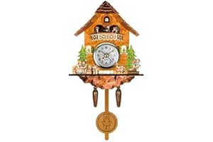 AUNMAS Antique Cuckoo Clock, Auto Swing Pendulum Battery Powered, Wooden Wall Decor for Living Room Hallway