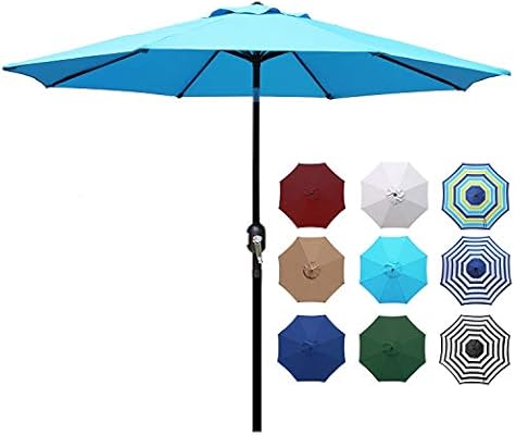 Amazon Com Blissun 9 Outdoor Aluminum Patio Umbrella Market Striped Umbrella With Push Button Tilt And Crank Light Blue Garden Outdoor