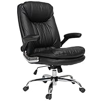 YAMASORO Ergonomic Executive Office Chair - High-Back Office Desk Chairs Leather Computer Chair Adjustable Tilt Angle and Flip-up Arms Big for Man and Women Black