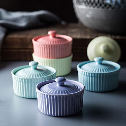 Mary Paxton Ceramic Covered Baking Bowl,3.5"Porcelain Ramekins Souffle Cake Bowl With Lid Dishes Pudding Cup For Baking Appliances Creme Brulee Custard Cups Desserts Sauce Dishes Dipping Bowls(Green) - Thumbnail 4