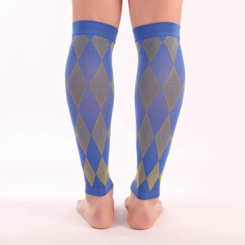 Premium Calf Compression Sleeve 1 Pair 20-30mmHg Strong Calf Support Graduated Pressure for Sports Running Muscle Recovery Shin Splints Varicose Veins Doc Miller (Argyle Yellow.Blue, Large)
