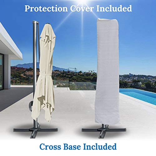 BenefitUSA 10'x10' Deluxe Sunbrella Patio Umbrella Off-Set Hanging Roma Umbrella Tilt & 360 Rotation Patio Heavyduty Outdoor Sunshade Cantilever Crank(Steel Cross Base is Included) (White) - Thumbnail 4