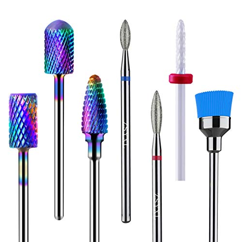 MelodySusie Ceramic Tungsten Carbide Diamond Nail Drill Bits Set 7pcs, Professional Acrylic Nail File Drill Bit, Nail Art Tools for Manicure Pedicure Cuticle Gel Nail Polishing