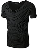 Doublju mens Shirring Hoodie unique point T-shirts