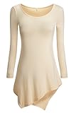 HIMONE Women Handkerchief Hem Long Sleeve Long Tunic Top Solid Beige Large