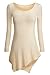 HIMONE Women Handkerchief Hem Long Sleeve Long Tunic Top Solid Beige Large