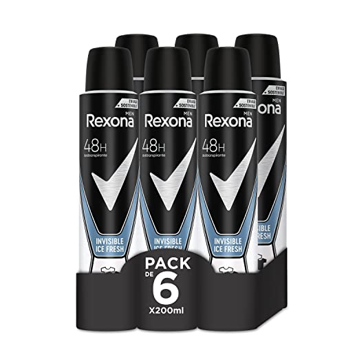 Invisible Desodorante Aerosol Antitranspirante para hombre Ice 200ml - Pack de 6, El embalaje puede variar